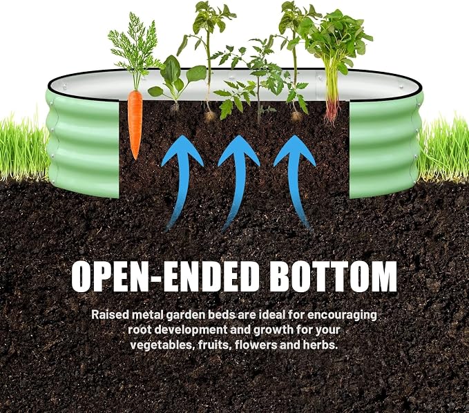 Raised Garden Bed, Metal Planter Box, Flower Box, Outdoor Planting Flower Herb Vegetable Planter (2 PCS of 4×2×1 ft, Green Oval)