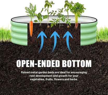 Raised Garden Bed, Metal Planter Box, Oval Shape, Outdoor Planting,Vegetable Flower Herb Planter(1 PCS of 4×2×1 ft, Green Oval)