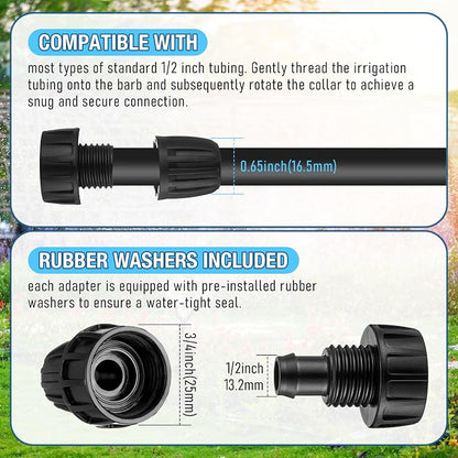 Aurelema 2 Pack Drip Irrigation Pressure Regulator Kit, Water Backflow Preventer for 3/4'' Garden/Faucet Hose Thread and 1/2'' Drip Irrigation Tubing Adapter, Complete Drip Irrigation System (15 Psi)