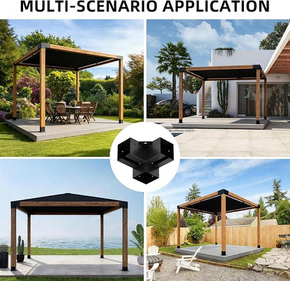 Pergola Brackets Kit 4x4 (Inner Size 3.7x3.7), 4 Pack 3-Way Heavy Duty 90° Right Angle Corner Brackets for DIY Woodworks, Easy Install Pergola Kit for Patio, Gazebos, and Outdoor Structures