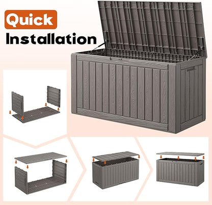 Outdoor Storage Deck Boxes Waterproof, Waterproof and UV Resistant Outdoor Storage Box Lockable Lid for Delivery Box, Indoor, Garden Tools, Pool Supplies, Patio (Grey, 120 Gallon)