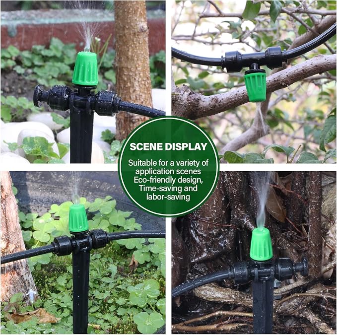 Kalolary 75FT Quick-Connect Drip Irrigation System Kit, Automatic Garden Watering System with 1/4" Tubing & Atomizing Nozzle Automatic Irrigation Equipment for Raised Garden Beds Greenhouse Lawn