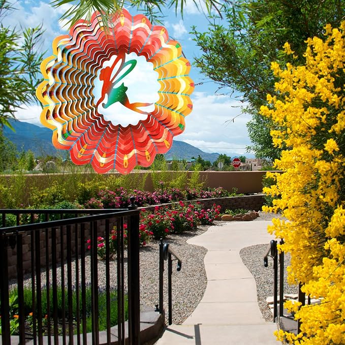 Wind Spinner, Gazing Ball Spiral Tail, Wind Spinners Stabilizer, Decorative Hanging Decor, Garden Decorations, Indoor Outdoor Décor Rotating Art Ornament Gift (Fairy)