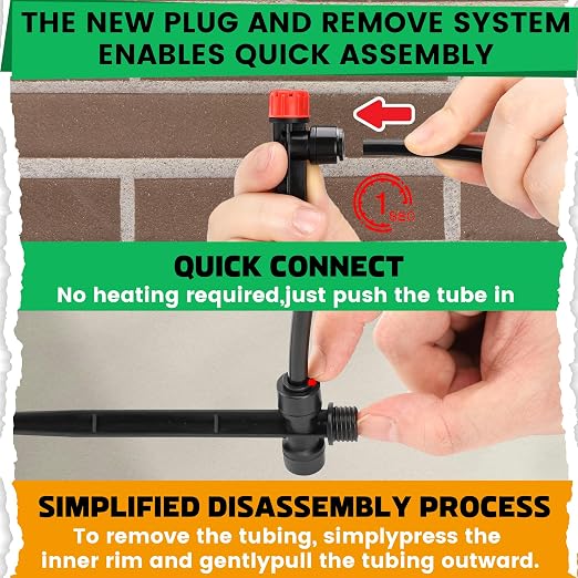 MIXC 30pcs Quick-Connect Drip Irrigation Emitters for 1/4" Drip Irrigation Tubing - Adjustable Push-to-Connect 360° Drip Emitters Stream on 5.5" Sturdy Stake for Irrigation System