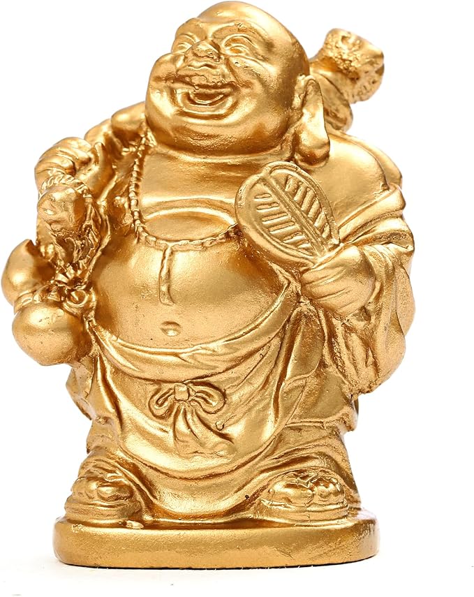 6Pcs 2in Gold Resin Laughing Buddha Figurines, Tabletop Lucky Decor | Maitreya Buddha Statue, Flower Pot Statue, Home Office Desk Decor, Fengshui Collection Gift Ornaments