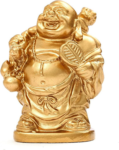 6Pcs 2in Gold Resin Laughing Buddha Figurines, Tabletop Lucky Decor | Maitreya Buddha Statue, Flower Pot Statue, Home Office Desk Decor, Fengshui Collection Gift Ornaments