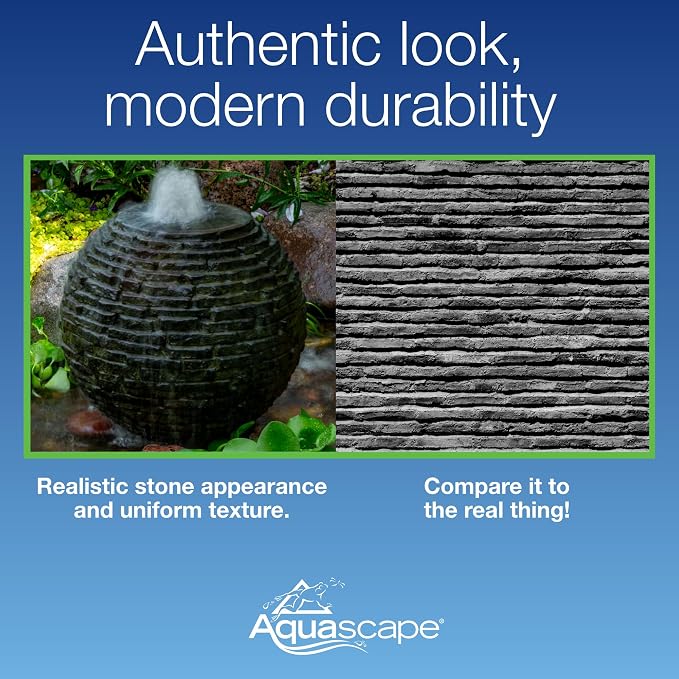 Aquascape Stacked Slate Sphere Fountain, 24 Inch Diameter 61 cm, Lightweight Fiber-Resin Composite Decorative Water Feature, Includes Tubing for Easy Setup, 78287