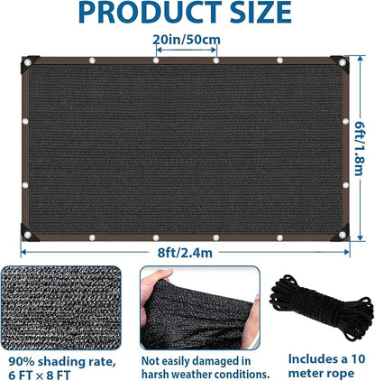 6 x 8 FT Shade Cloth -for Garden Plants, 90% Sunblock Shade Neting -for Outdoor Garden Bed Neting Mesh Pergola Patio Lawn Sun Cloth - for Dog Kennel Cover Chicken Coop