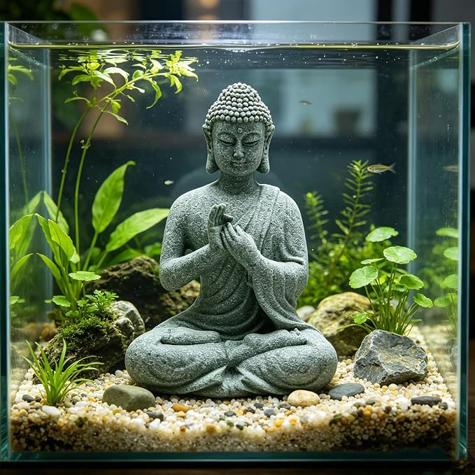 VIKKSAER 2Pcs Sandstone Buddha Statue Decorations for Asian Garden Underwater Landscaping Home Zen Decor, Small Meditating Sandstone Buddha Statues, Gifts for Friends, Family as Home Decorations
