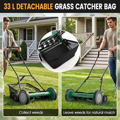 Goplus 18 Inch Push Reel Lawn Mower, 5-Blade Manganese Steel Manual Grass Cutter, 4-Position Adjustable Height, Removable Grass Catcher, Quiet No-Motor Walk-Behind Mower for Yard, Lightweight