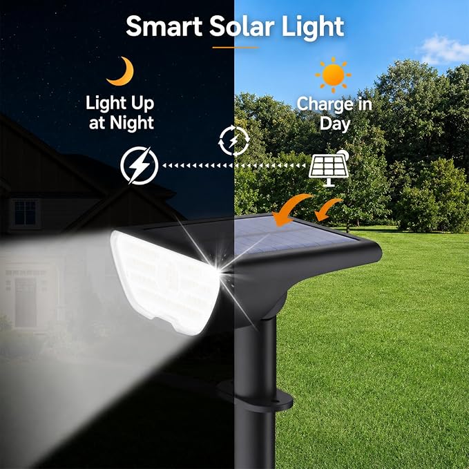 RUIKORING Solar Spot Lights Outdoor Waterproof, 73 LED Landscape Spotlight with 3 Lighting Modes, Dusk to Dawn Auto On/Off, 2-in-1 Wall & Ground Mount for Yard, Garden & Pathway, Cool White, 4 Pack