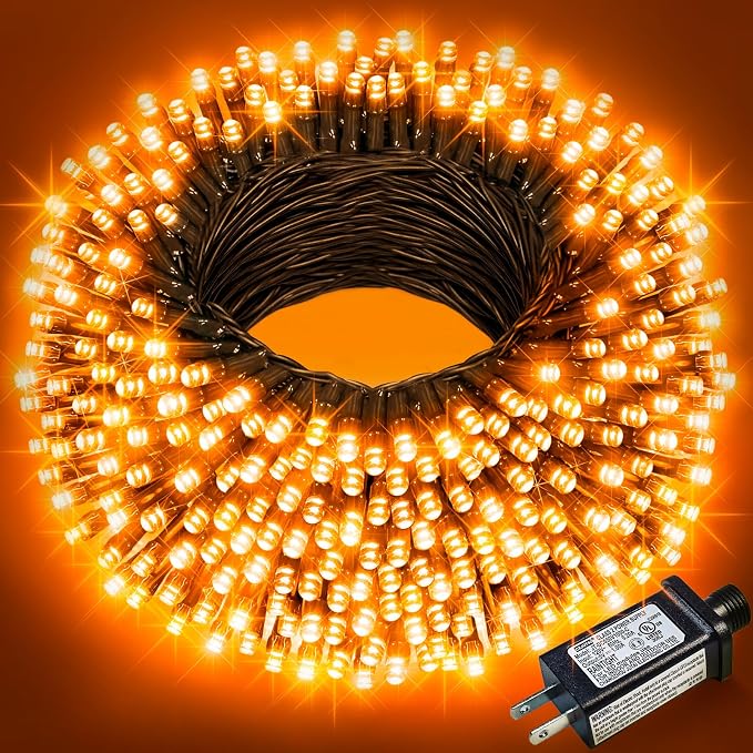 Orange Halloween Lights, 100FT 300 LED Outdoor String Lights Waterproof with 8 Modes, Connectable Plug in Christmas Lights for Outside House Garden Patio Yard Party Holiday Decorations