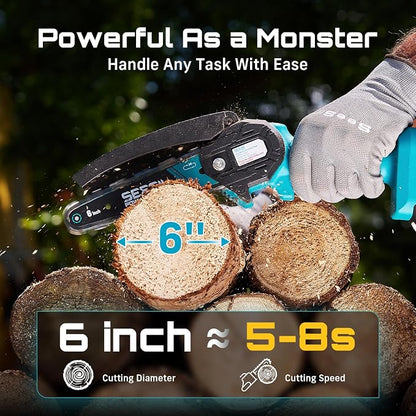 Seesii Mini Chainsaw, 6-inch Mini Chainsaw Cordless, Handheld Electric Power Chain Saw with Battery, for Tree Trimming Wood Cutting,Gifts for Father, Dad, Husband, Men