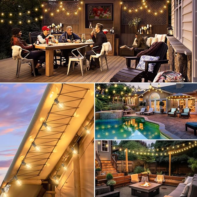 Bosceos 100ft Outdoor G50 LED Globe String Lights Dimmable Waterproof Shatterproof Light Strings with 52 Bulbs Connectable Commercial Hanging Lights for Christmas Patio House Backyard Balcony Party