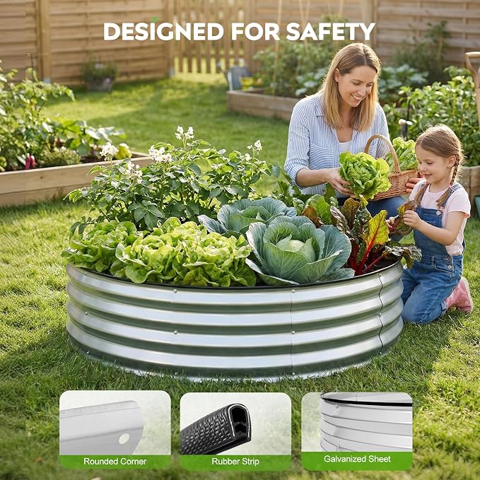 2 Pcs 4x4x1ft Round Galvanized Raised Garden Bed Outdoor, Metal Planter Box for Gardening, Raised Garden Beds for Vegetables Flowers Herbs - Silver