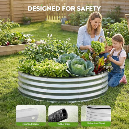 2 Pcs 4x4x1ft Round Galvanized Raised Garden Bed Outdoor, Metal Planter Box for Gardening, Raised Garden Beds for Vegetables Flowers Herbs - Silver