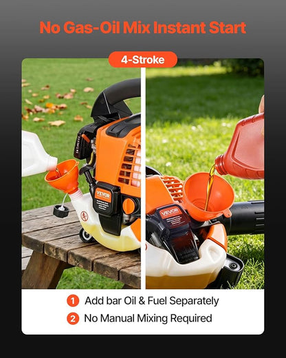 VEVOR Gas Leaf Blower, 25.4CC 4-Stroke Gas Powered Handheld Leaf Blower with 0.75L Fuel Tank, 340 CFM Air Volume, 130 MPH Air Speed, Ideal for Lawn Care, Leaves Cleaning, Yard Debris & Snow Removal | 0.75L Fuel Tank, 340 CFM Air Volume, 130 MPH Air Spe...