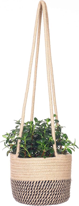 Hanging Planter Basket Jute Rope Woven Plant Hangers Indoor Hanging Plant Holder Up to 7" Pot Macrame Modern Storage Organizer Home Decor (Jute)