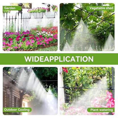 Drip Irrigation System Kit with 16 Pcs Adjustable Brass Nozzles & Bendable Spay Arm,120ft Garden Watering Misting System for Outdoor Raised Bed, Potted Plant, Yard, Greenhouse