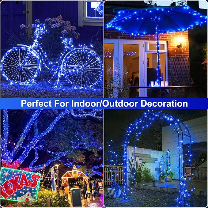 Blue Christmas Lights Outdoor, 100FT 300 LED Christmas Tree Lights Waterproof with 8 Modes, Plug in Connectable String Lights for Outside Indoor House Patio Yard Garden Holiday Decorations