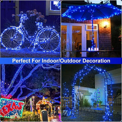 Blue Christmas Lights Outdoor, 100FT 300 LED Christmas Tree Lights Waterproof with 8 Modes, Plug in Connectable String Lights for Outside Indoor House Patio Yard Garden Holiday Decorations
