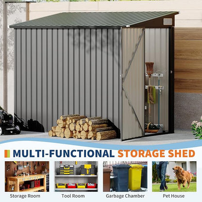 4×8 ft Lean to Storage Shed, Heavy-Duty Outdoor Metal Storage Shed, Garden Tool Metal StorageHouse W/Lockable Door and 2 Air Vents