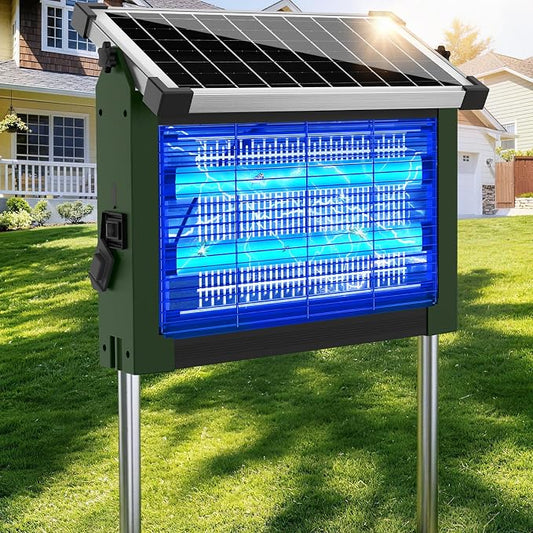 Solar Bug Zapper Outdoor Waterproof, 4500V Rechargeable Mosquito Zapper with Solar Panel Sensor, Auto ON/Off, 10ft Extension Cord & Solar Powered Bug Zapper, Cordless Insect Zap for Patio Yard Garden