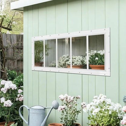 Shed Windows 2 Pack, Fixed Transom Windows 10" x 29" White | Small Chicken Coop Windows with Tempered Glass for Shed, Barns, Playhouse, Household, Garage