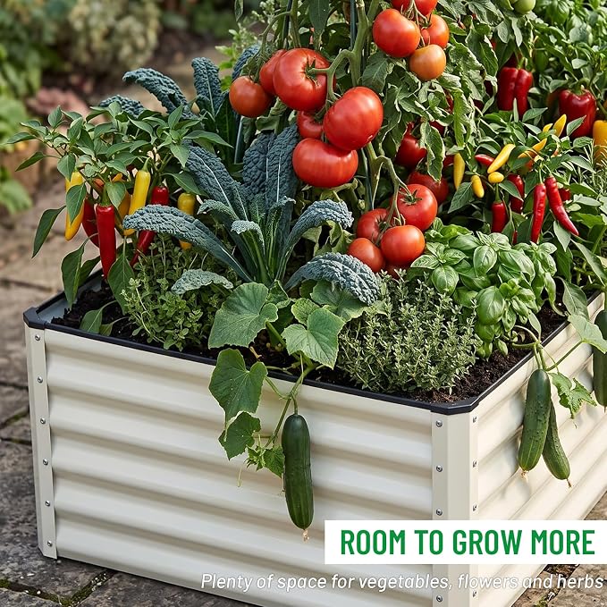 SnugNiture Galvanized Raised Garden Bed 6x3x2FT Outdoor Large Metal Planter Box Steel Kit for Planting Vegetables, Flowers, Beige White