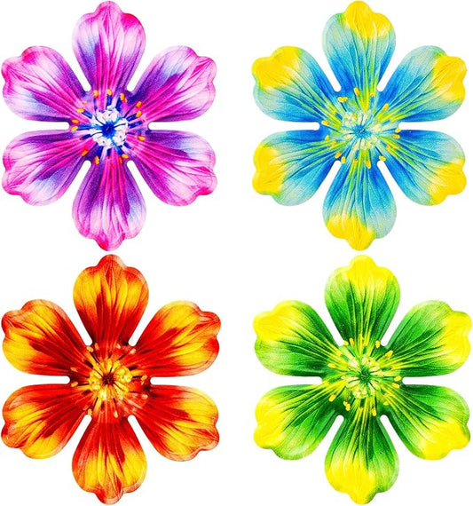 Junware 4Pcs Metal Flower Decor, 6.2" Outddoor Metal Wall Art Hanging Decoration for Garden Fence Yard Living Room Patio Backyard, Metal Flowers for Outside