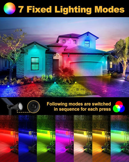 Solar Spot Lights Outdoor Color Changing, 7 Modes/14 LED Outdoor Solar Lights for Yard, Waterproof RGB Multicolor Solar Landscape Spotlights Auto On/Off for Flood, Yard, Tree, Pathway, 8 Pack