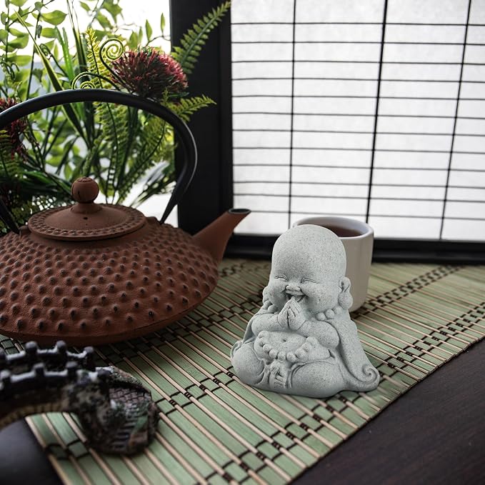 Landical Buddha Sandstone Statues, Zen Monk Praying Statue Sculptures Ornament for Wealth Good Luck Feng Shui Decor Home Office Car Decoration(Prayer Buddha)