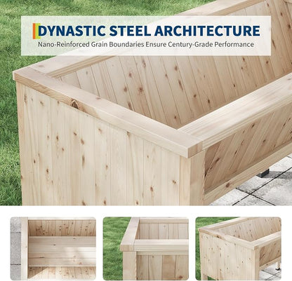 3.8x2x2.5 Ft Elevated Wooden Raised Garden Bed with Legs & Hooks - Outdoor Standing Planter Box for Vegetables, Herbs, Flowers - Natural Cedar Raised Garden Beds for Backyard, Patio, Balcony