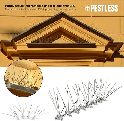 Upgraded Bird Spikes 10 Pack - 12-Inch Deterrent, 5 Spikes, Wide Coverage, Adjustable Strip Length - Stainless Steel Repeller Against Pigeons, Squirrels, Animals - Easy Mounting