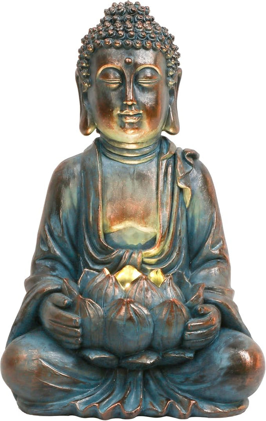 TERESA'S COLLECTIONS Meditating Buddha Statue for Garden Decor with Outdoor Solar Lights, Large Resin Outdoor Decor Garden Statue Sculpture for Home Lawn Yard Decor Gifts for Mom, 7.1''