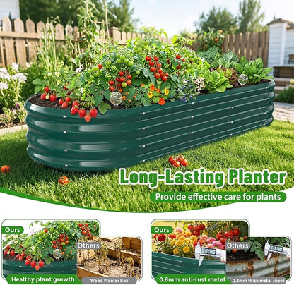 Oval Raised Garden Bed, 5 x 2 x 1FT, Galvanized Steel Planter Box with Wave-Shaped Metal Panels Painted for Outdoor Flower,Tree,Herb & Vegetable Garden (Green, 60X24X12 inches)