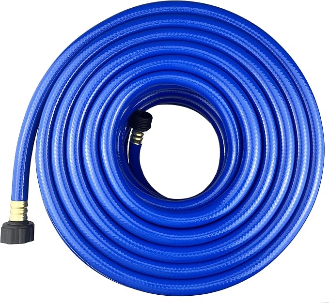 Darnassus PVC Garden Hose 1/2 Inch, 100 FT Flexible Water Hose Blue with Male and Female Plastic Fittings - No Leaking and Lightweight for Household Outdoors Lawns Patio