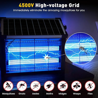 Solar Bug Zapper Outdoor, 4500V Solar Mosquito Zapper Outdoor Waterproof, 1/2 Acre Coverage Rechargeable Electric Fly Zapper, Cordless Portable Mosquito Traps for Backyard, Patio, Camping, Indoor