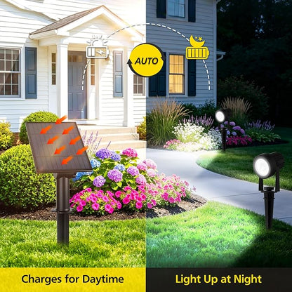 T-SUN Solar Spotlights Outdoor Waterproof, 2-in-1 Solar Landscape Spotlights LED Garden Spot Lights for Yard Tree Garden Pond Pool Area (White)