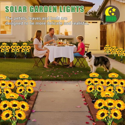 Solar Lights Outdoor Garden Decor,4 Pack with 24 Sunflower Lights,Solar Flowers Lights Waterproof,Birthday Gifts for Mom Women Grandma,Outside Decorative Stakes Light for Landscape Yard Patio Lawn