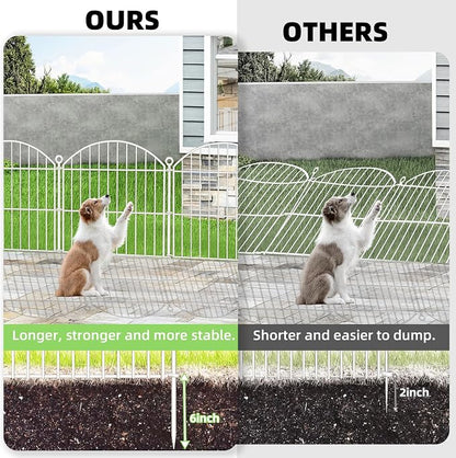 Decorative Garden Fence 24in (H) x20ft (L), 10 Pack No Dig Fence Animal Barrier for Dog, Arched Flower Bed Edging, Wire Border Panel Fencing for Yard Patio Outdoor Decor White