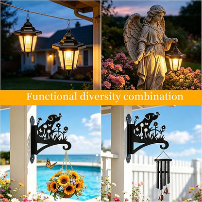 VOOKRY Solar Wall Lanterns Outdoor, Waterproof 2 Pack Hanging Lights with Dog Hooks, Wall Mount Sconce with 3 Solar Panels for Patio Porch Yard Garden Decor, Dusk to Dawn 2700K Warm White