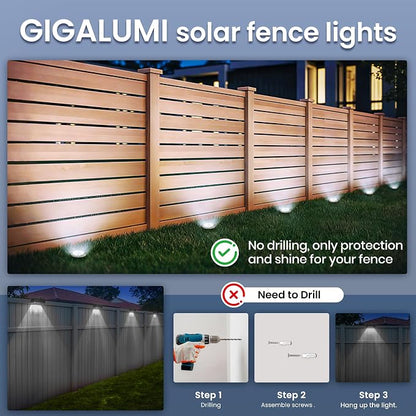 GIGALUMI Solar Fence Lights - No-Drill Fence Lighting Solution, Waterproof Perimeter Lights Compatible with Wood, Metal & Concrete Fences (20 Pack Cool White)