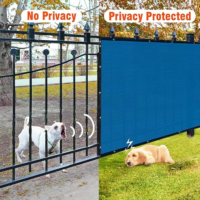 iCover 4x25ft Privacy Screen Fence, Outdoor Fencing Panels, Garden Windscreen Mesh Shade Sail Net Barrier, Include Reinforced Bindings and Brass Grommets Cable Zip Ties, Blue
