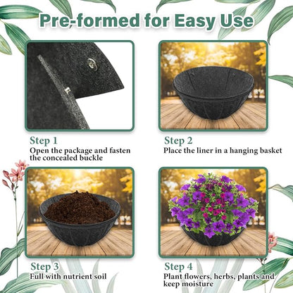 Riare 8 Pack 12 Inch Round Fabric Planter Basket Liner- Hanging Basket Liners Replacement Coco Fiber Liner Alternative for Hanging Basket Flowers (Prevent Birds from Nesting)