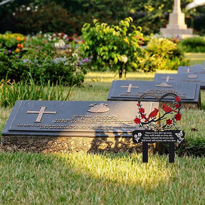 Red Cardinals Cemetery Decorations for Grave, Metal Grave Marker for Outdoors Yard Garden Sympathy Decor, Memorial Plaque Stake for Remembrance Mom Dad Friends