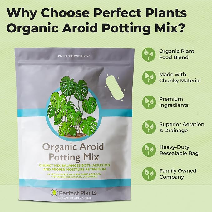 Organic Aroid Potting Mix by Perfect Plants | Chunky Gardening Medium for Tropical Indoor House Plants | Peat Free | Proper Drainage (8qt)
