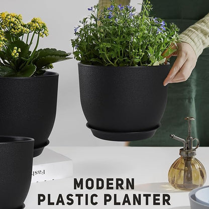 YNNICO Plant Pots 12/10/9 inch Set of 3, Flower Pots with Multi Mesh Drainage Holes, Large Planters for Indoor Outdoor Garden Plants and Flowers. (Black)