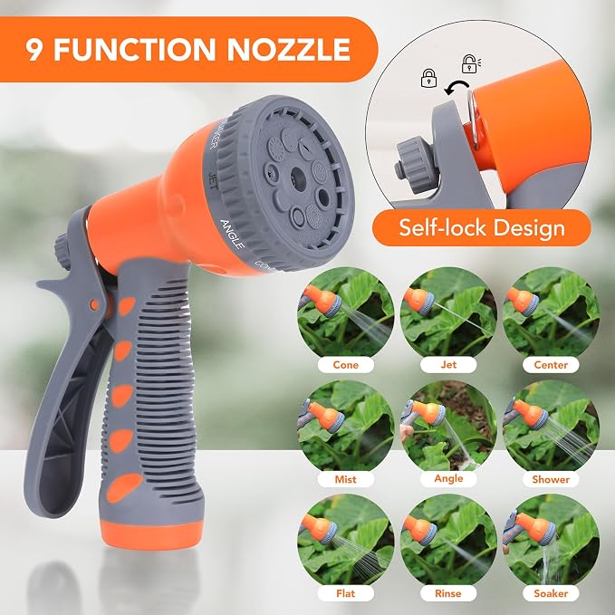 GarveeLife Garden Hose Reel - Water Hose Reel with 100 ft x 1/2 in Retractable Garden Hose, 9 Function Sprayer Nozzle, Effortless Automatic Rewind, 180° Swivel Wall Mount, Hose Reel Wall Mount