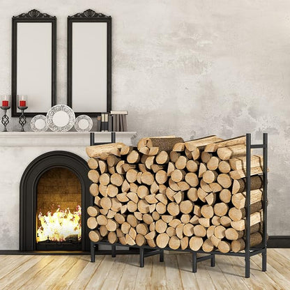 CADUKE Firewood Rack Outdoor with Cover 5.3ft Firewood Log Rack for Fireplace Wood Storage Fire Log Holder Indoors Adjustable Heavy Duty Fire Wood Rack Stand, Black Waterproof Oxford Fabric